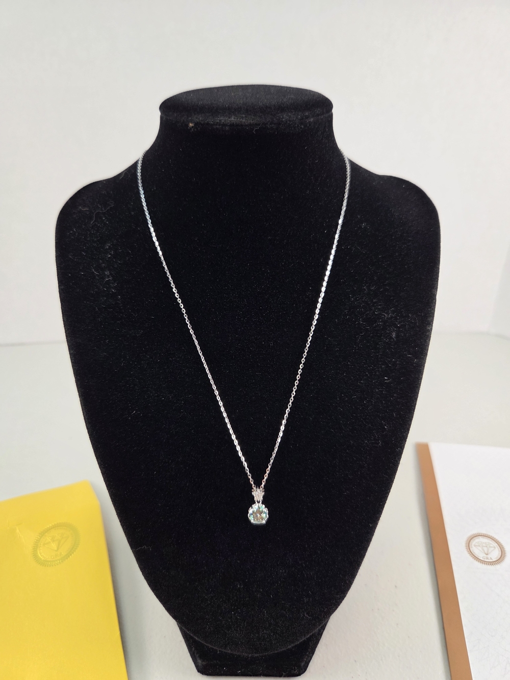 Sterling Silver Moissanite 6.5 Mm Blue Green Necklace #22318916
